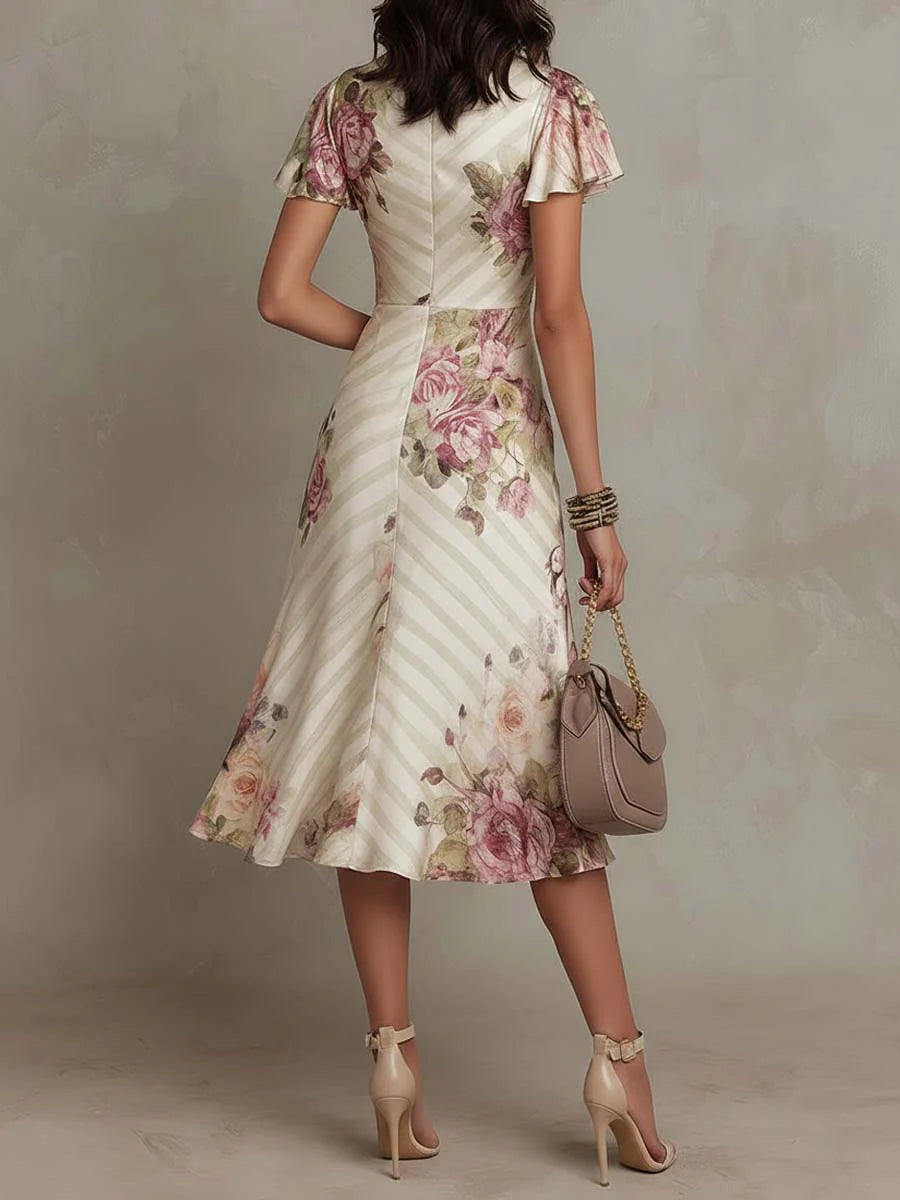 Pietra | Satin Flutter-Sleeve Midi Dress