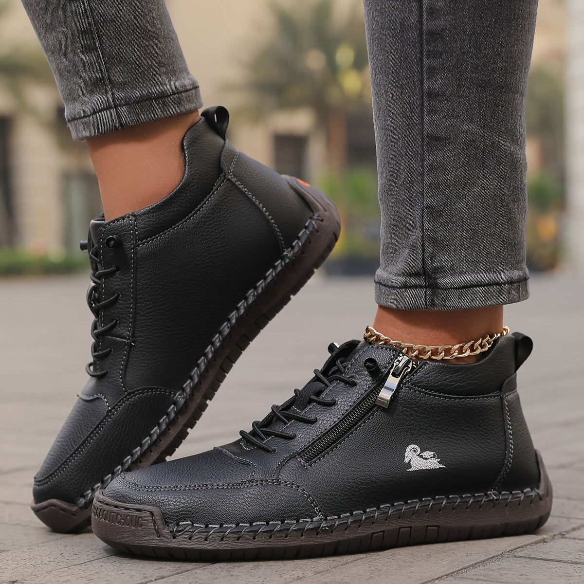 Zofia | Hand-Stitched Zip Comfort Sneakers