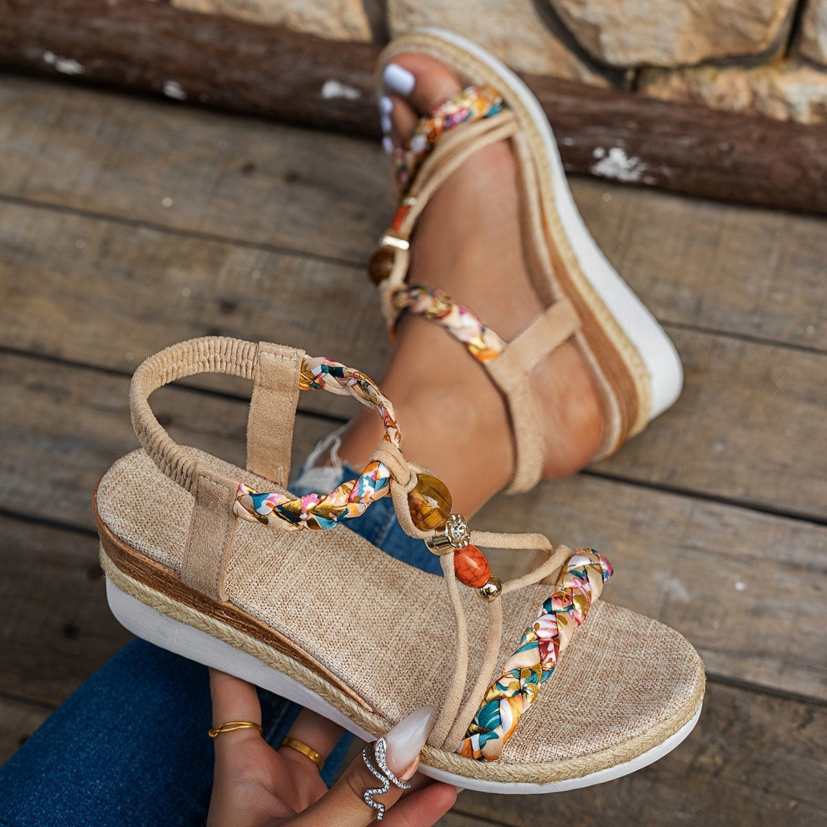 Corisande | Braided Boho Wedge Sandals