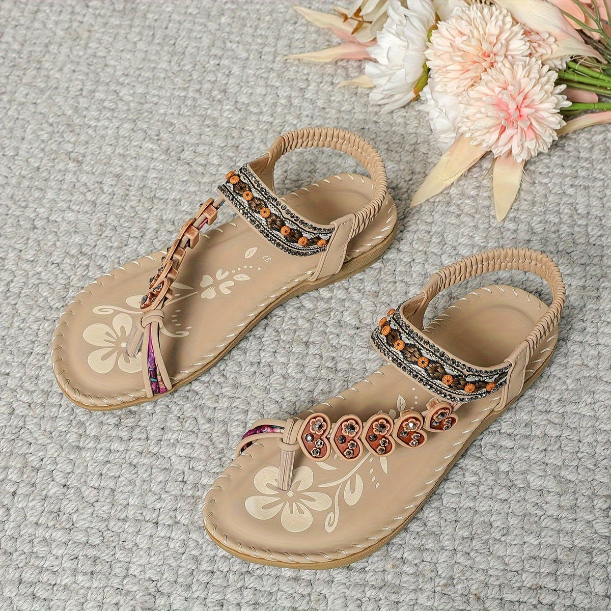 Bernadine | Beaded Stretch Strap Sandals