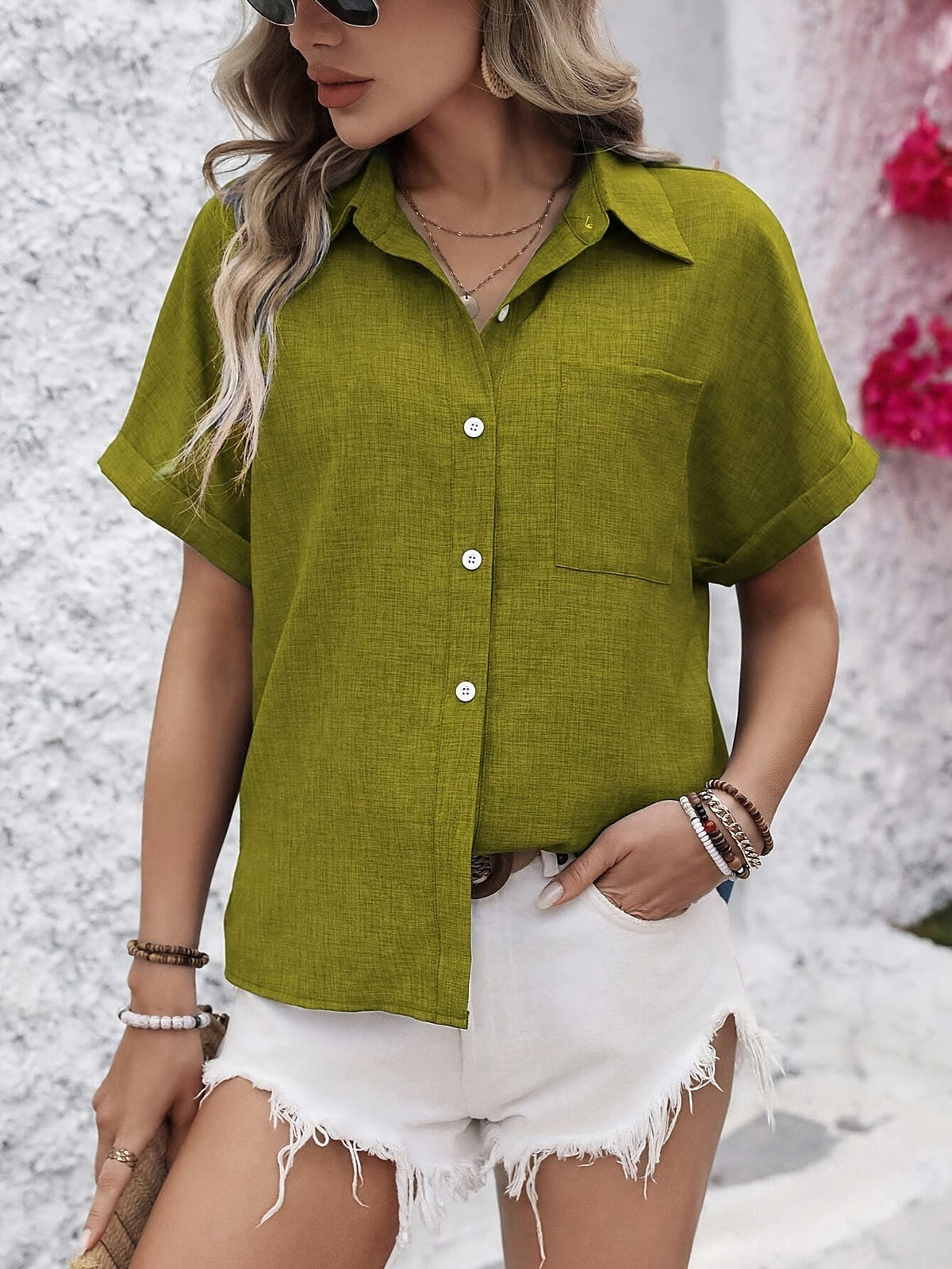 Zandra | Short Sleeve Button Blouse