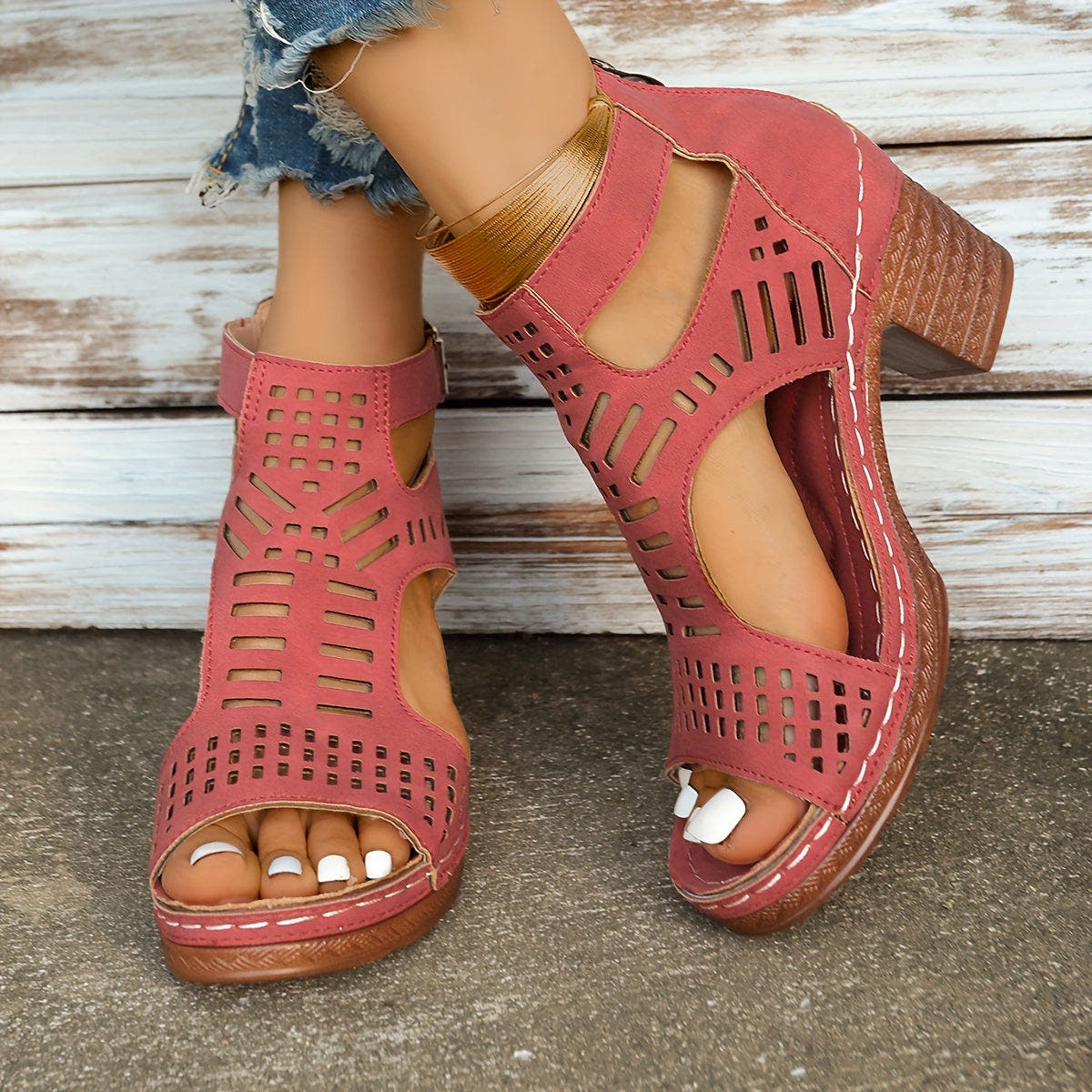Fenella | Laser-Cut Block Heel Sandals