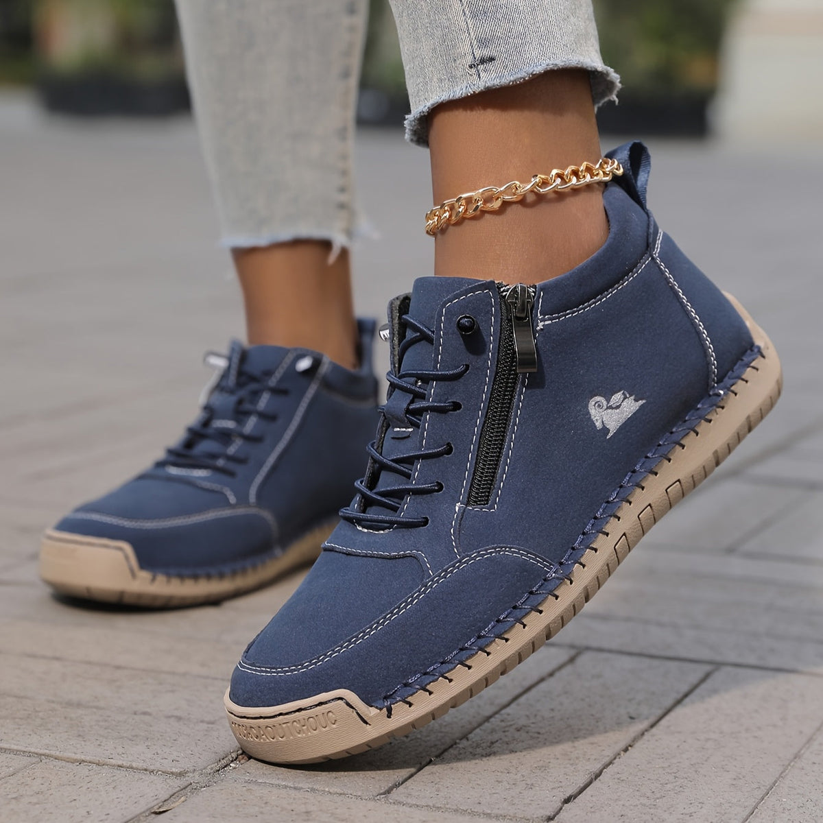 Zofia | Hand-Stitched Zip Comfort Sneakers