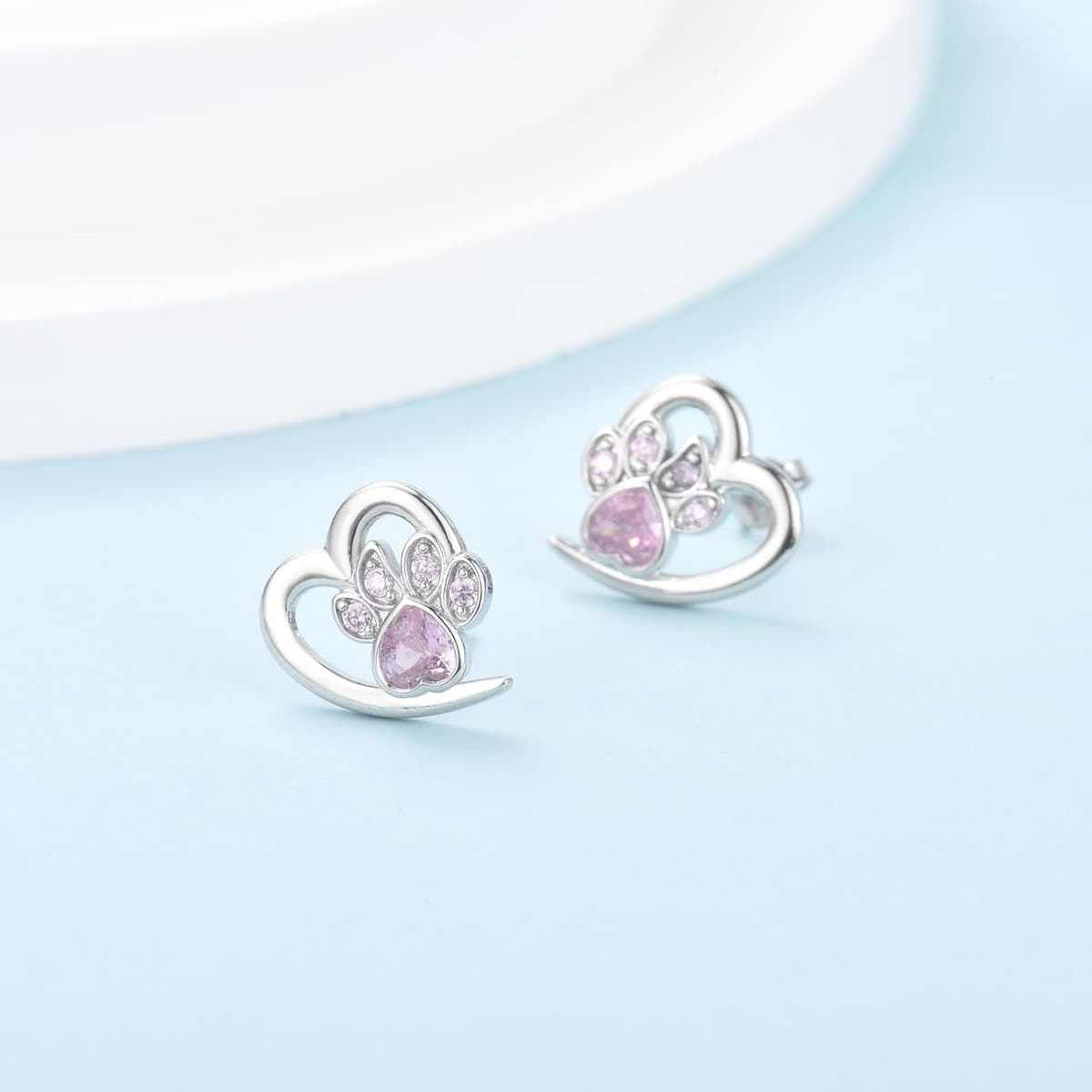 Paw and Heart Earrings with Zirconia