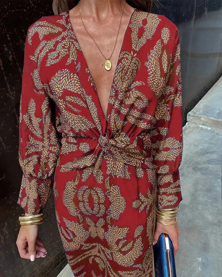Dineke - Elegant dress with long sleeves and floral print