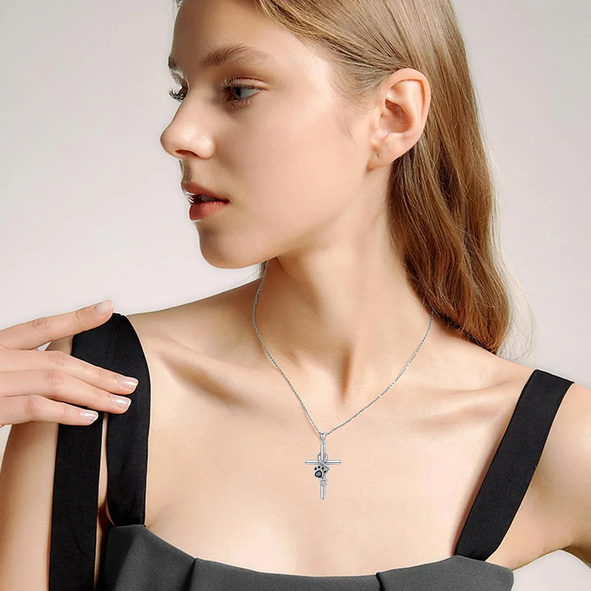 Silver Paw & Cross Necklace