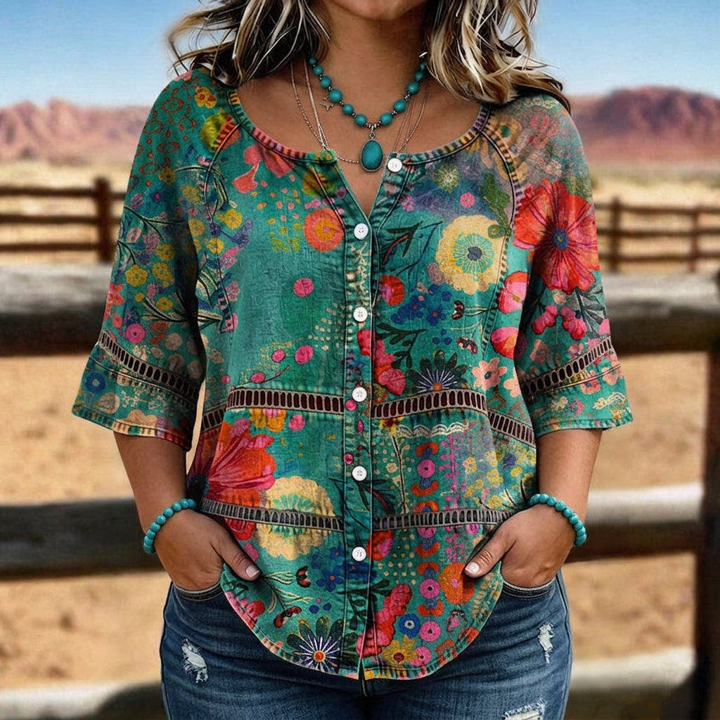 Carlina | Boho Floral Print Blouse