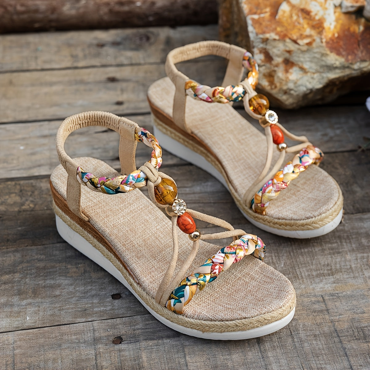 Corisande | Braided Boho Wedge Sandals