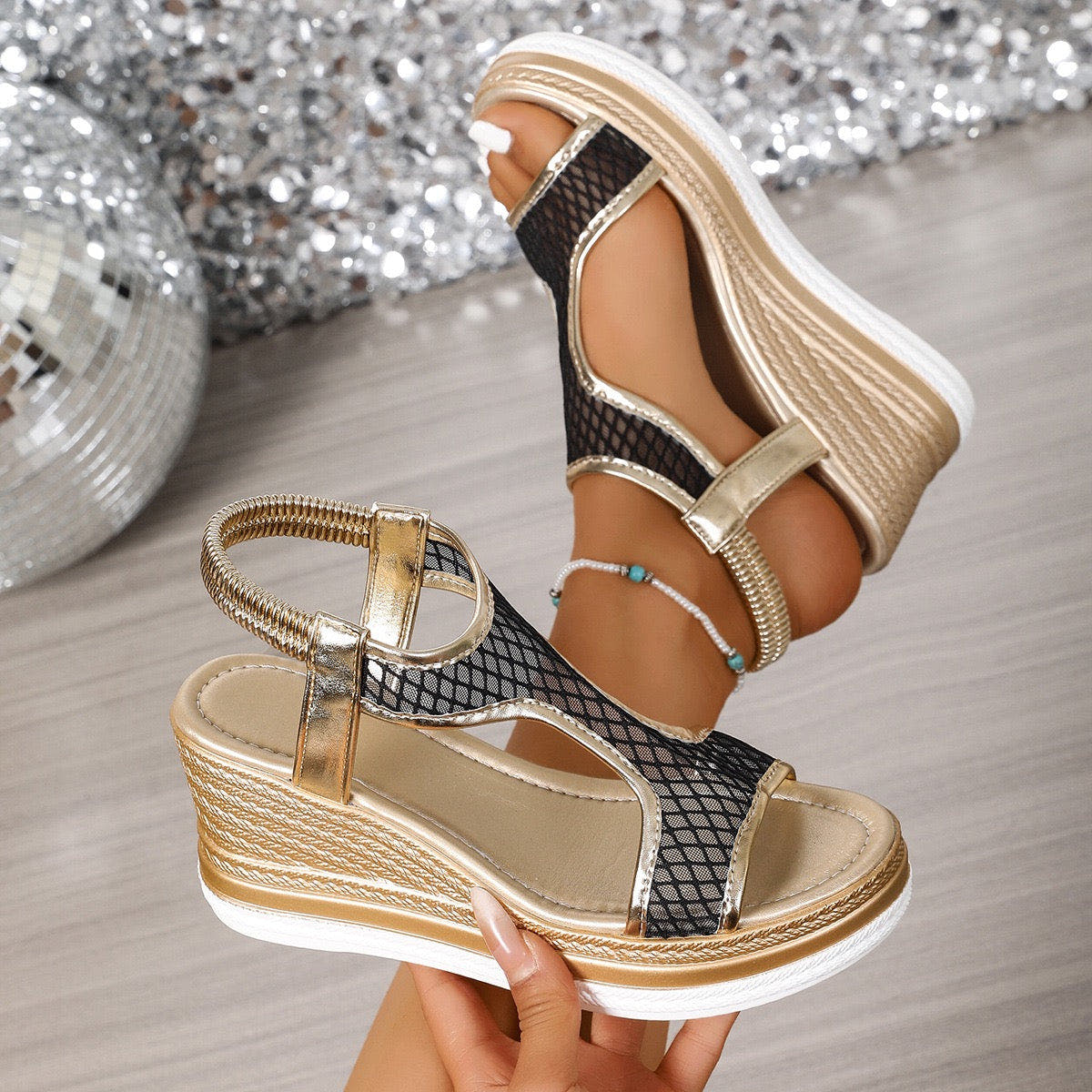 Nerisse | Mesh Wedge Sandals