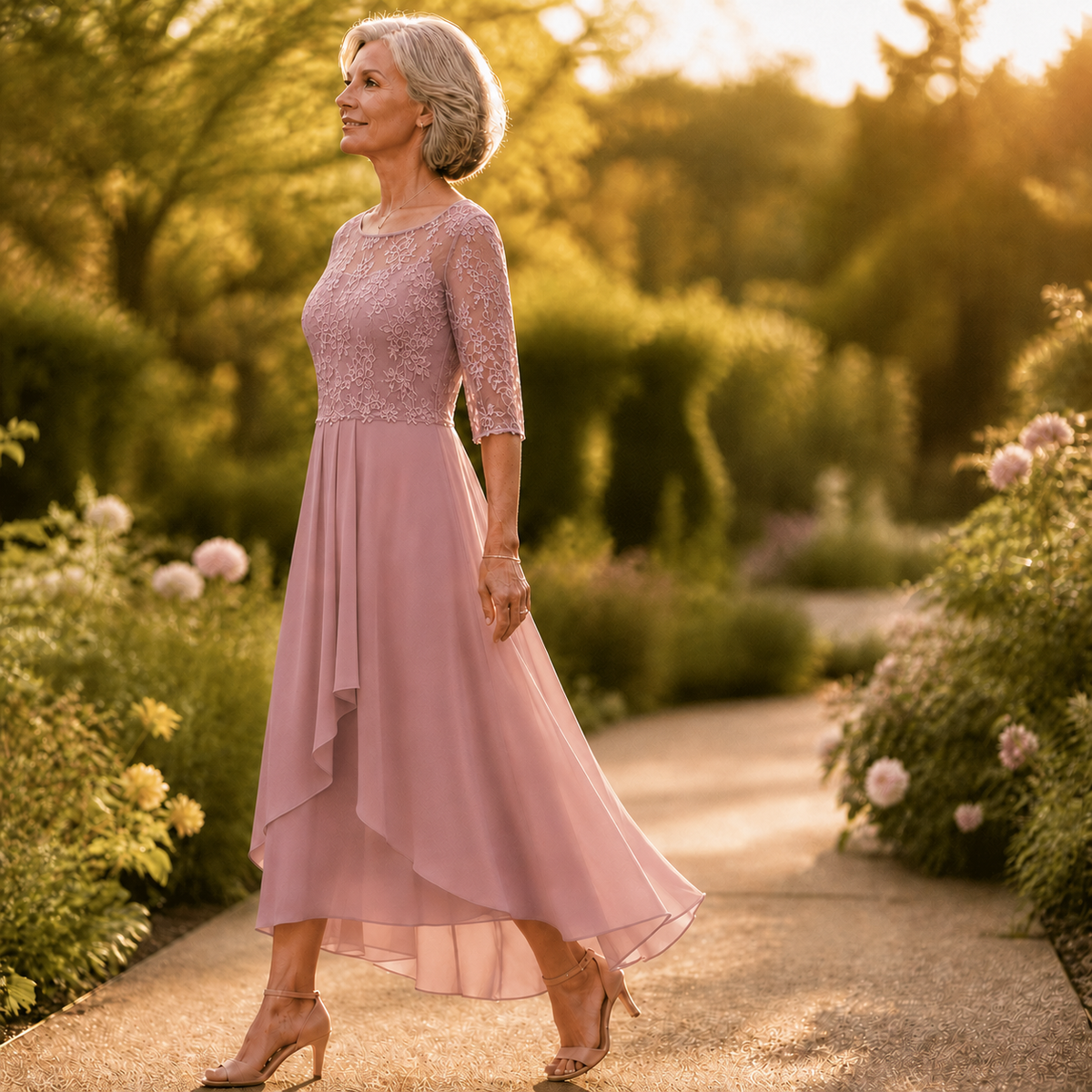 Elarose | Embroidered Lace Bodice Midi Dress