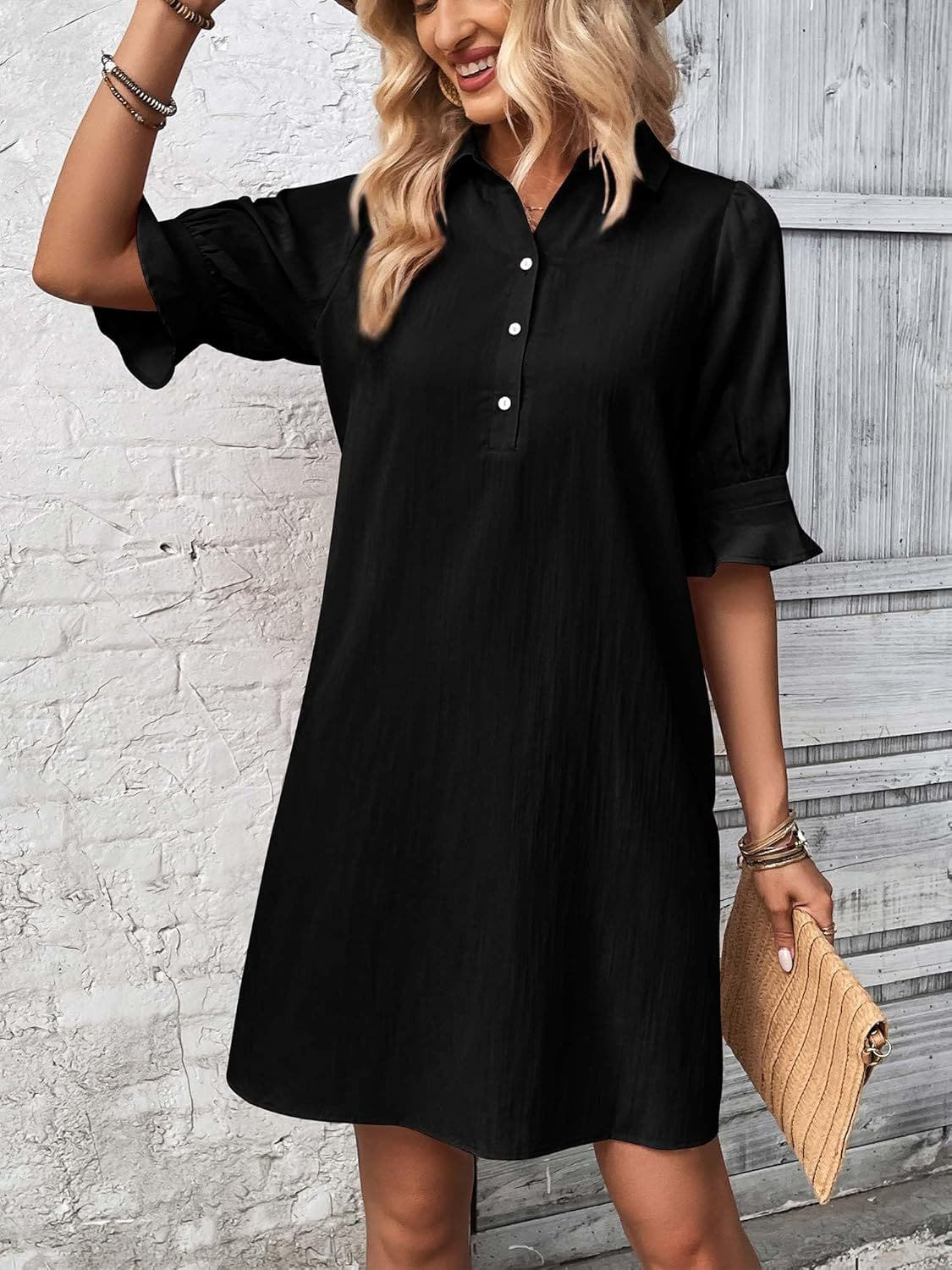 Cameron | Ruffle Sleeve Button-Down Dress