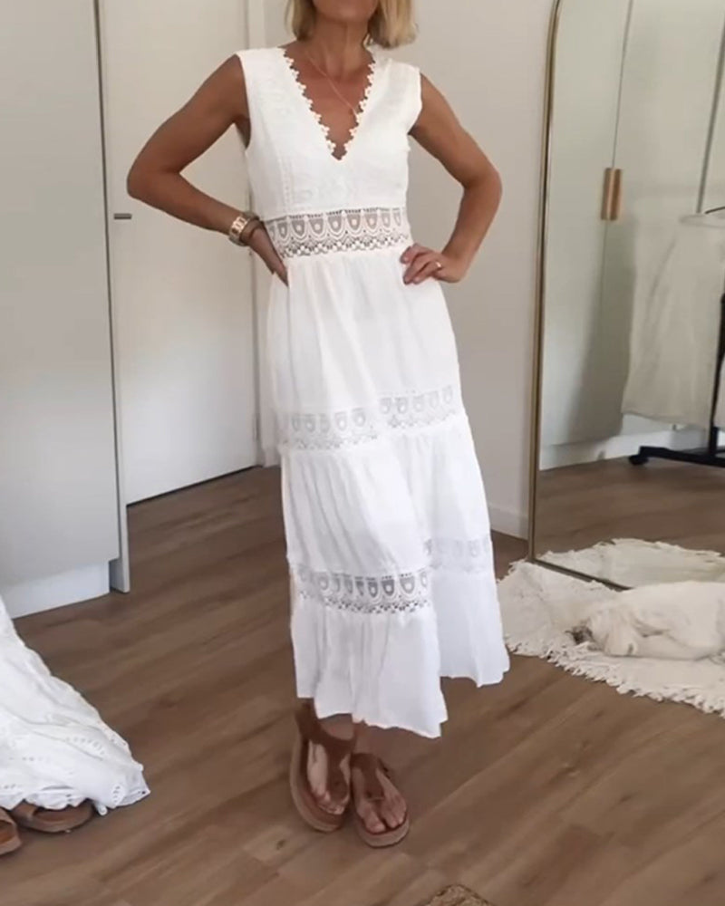 Letizia | Lace-Panel Tiered V-Neck Dress