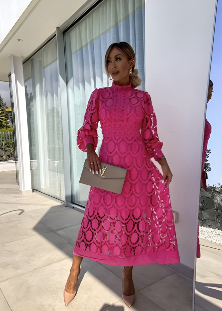 Lucrezia | Lace Mock-Neck A-Line Midi Dress