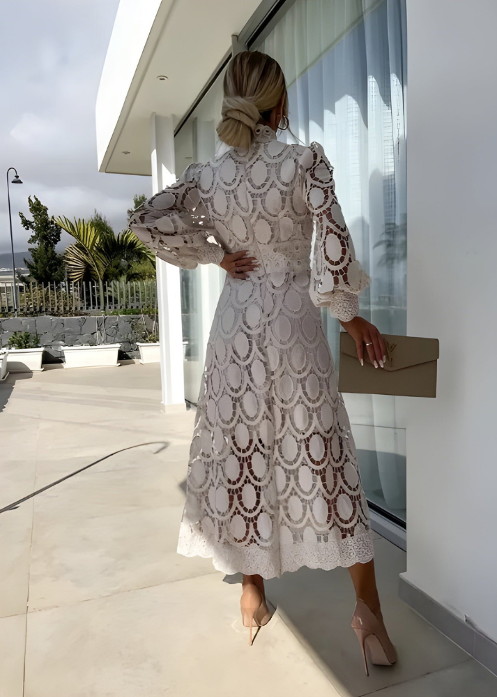 Lucrezia | Lace Mock-Neck A-Line Midi Dress