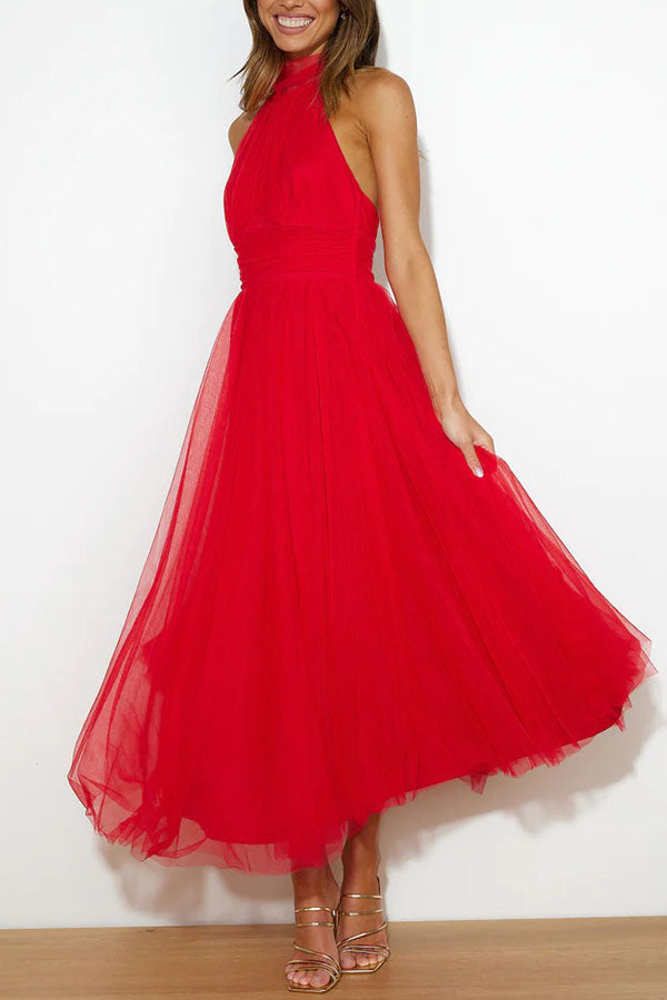 Celestia | Chiffon Halter A-Line Midi Dress