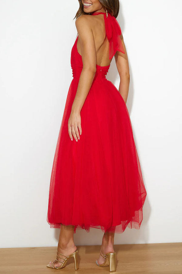 Celestia | Chiffon Halter A-Line Midi Dress