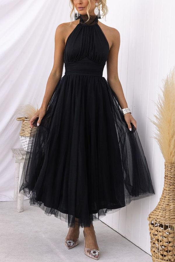 Celestia | Chiffon Halter A-Line Midi Dress