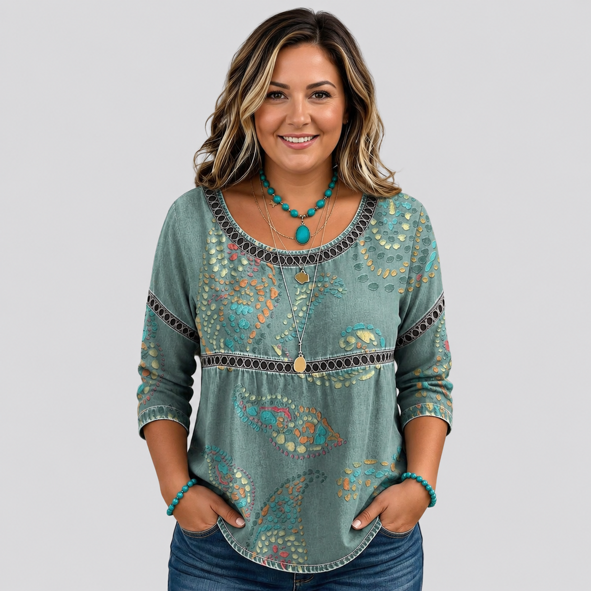 Henrika | Paisley Trim Boho Blouse