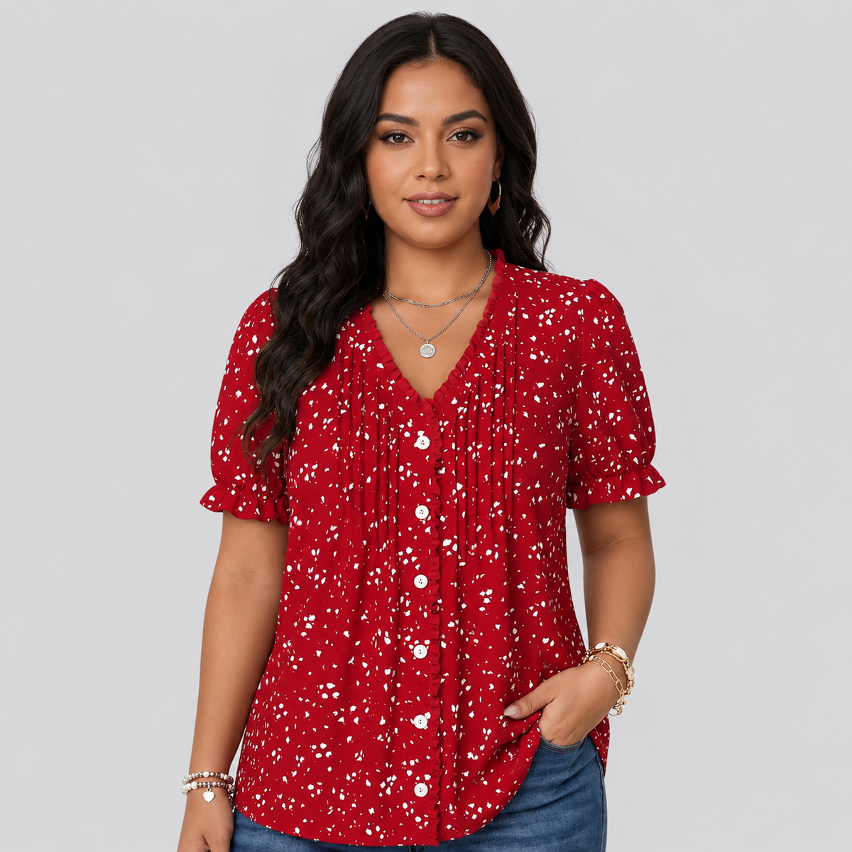 Emerentia | Polka Dot Puff Sleeve Blouse