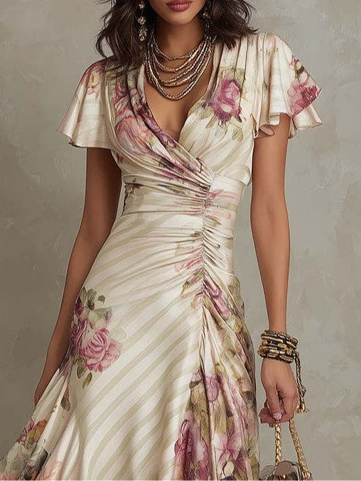 Pietra | Satin Flutter-Sleeve Midi Dress