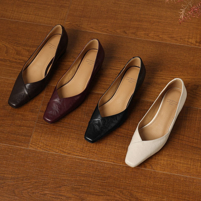 Noémie Square-Toe Leather Flat