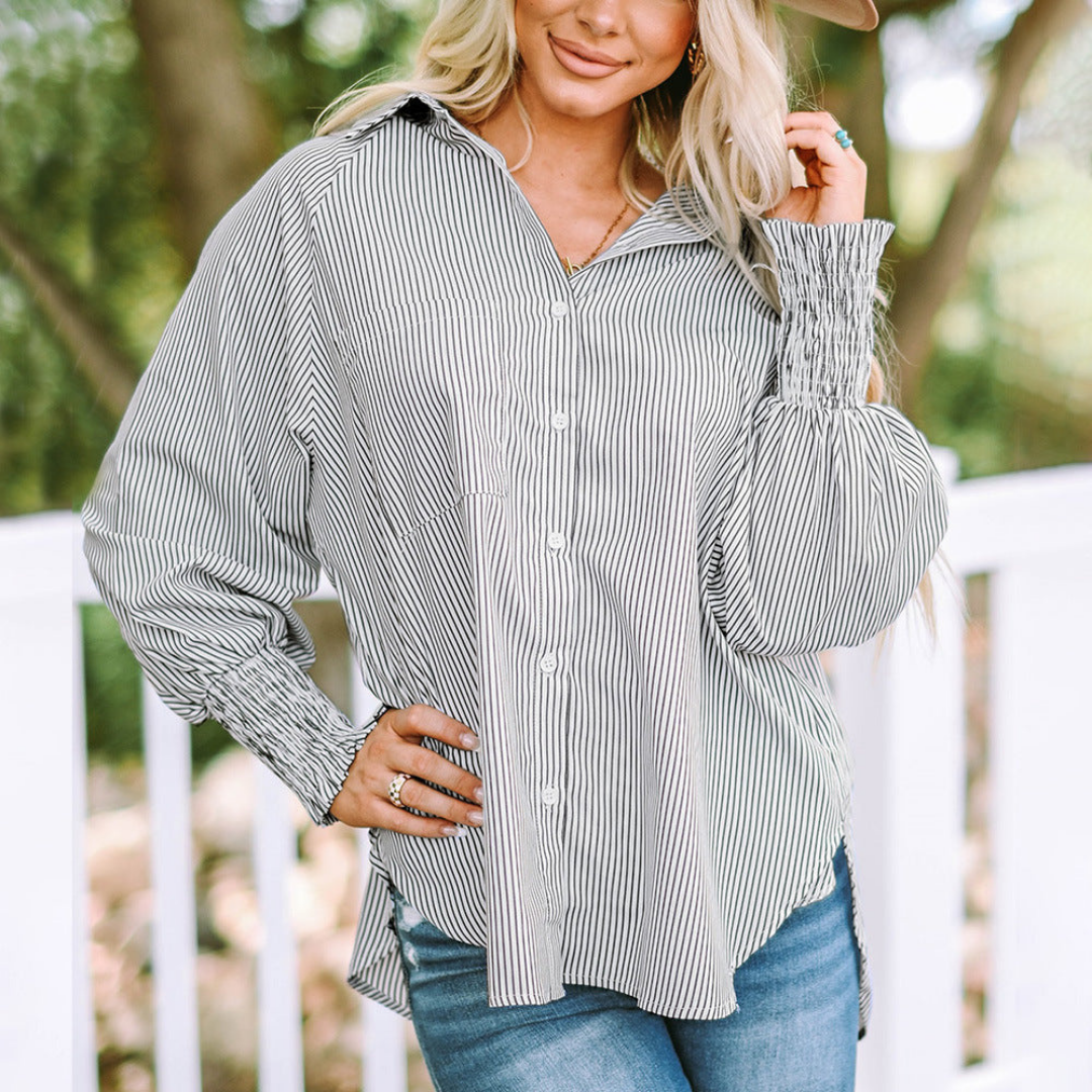 Harlow | Striped Smocked Sleeve Blouse