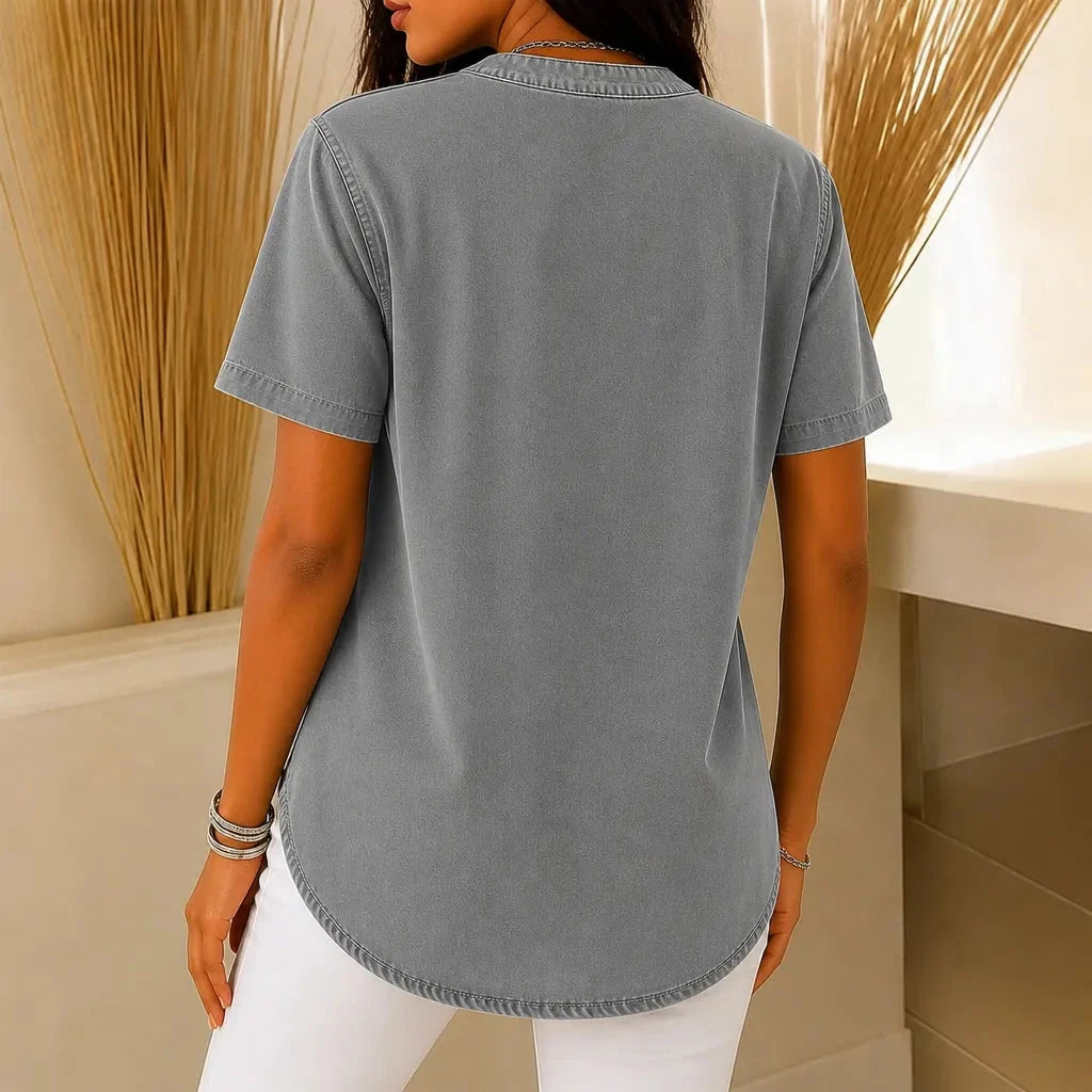 Avelyn | Henley Tunic Top with Side Buttons