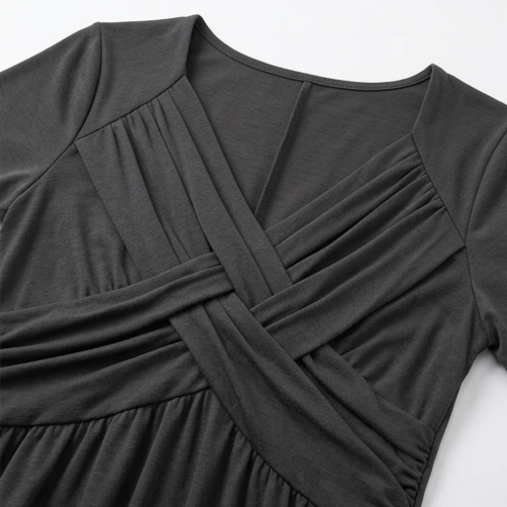 Veluna | Crossover V-Neck Midi Dress