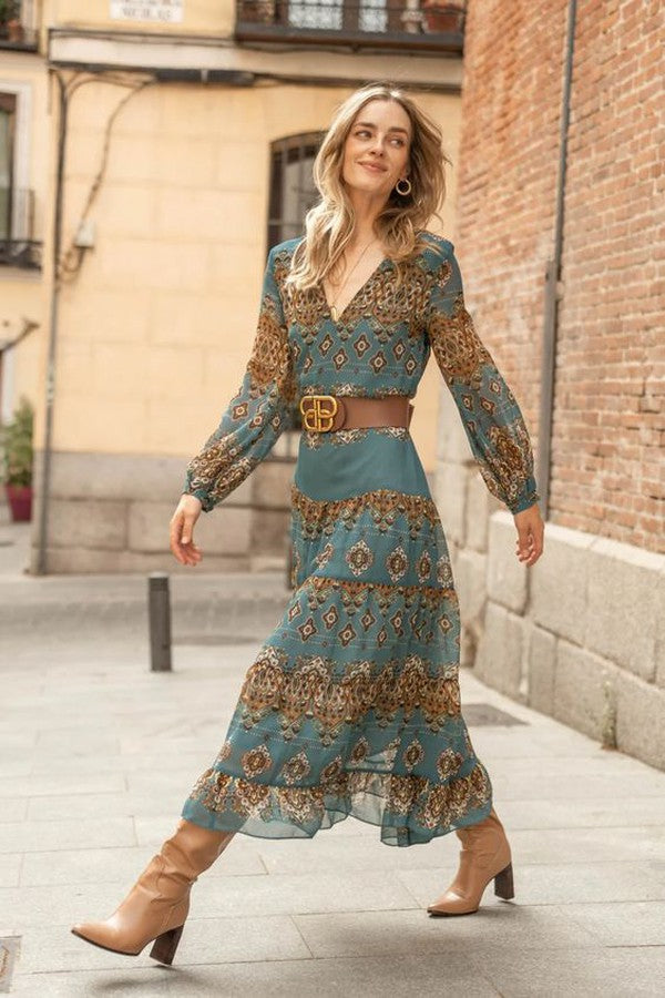 Mette | Boho Medallion Print Midi Dress