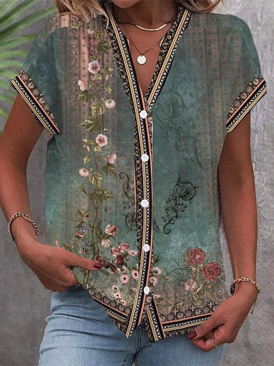 Cassia | Boho Floral V-Neck Blouse
