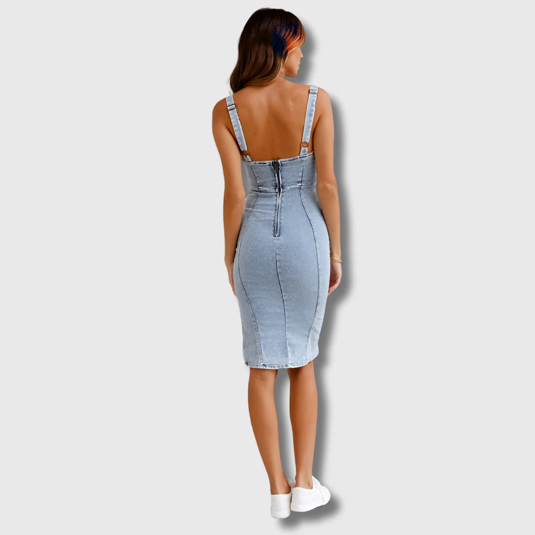 Reeva | Denim Bustier Side-Slit Midi Dress