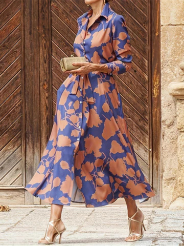 Romilda | Floral Satin Shirt Midi Dress