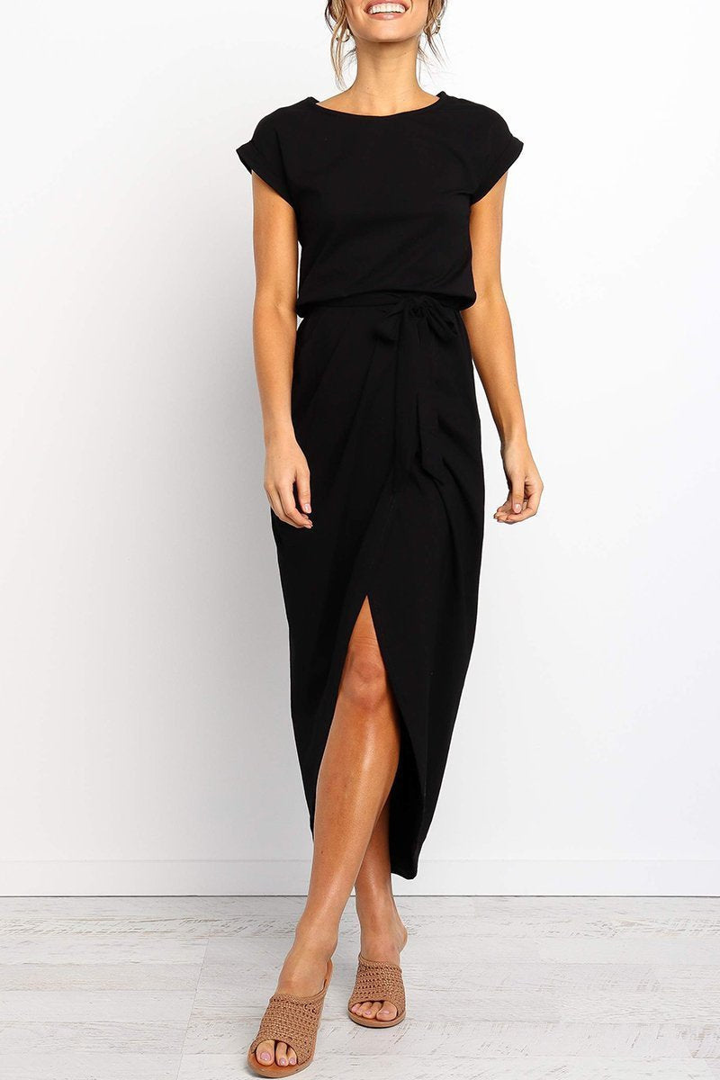 Mafalda | Cap-Sleeve Belted Wrap Midi Dress