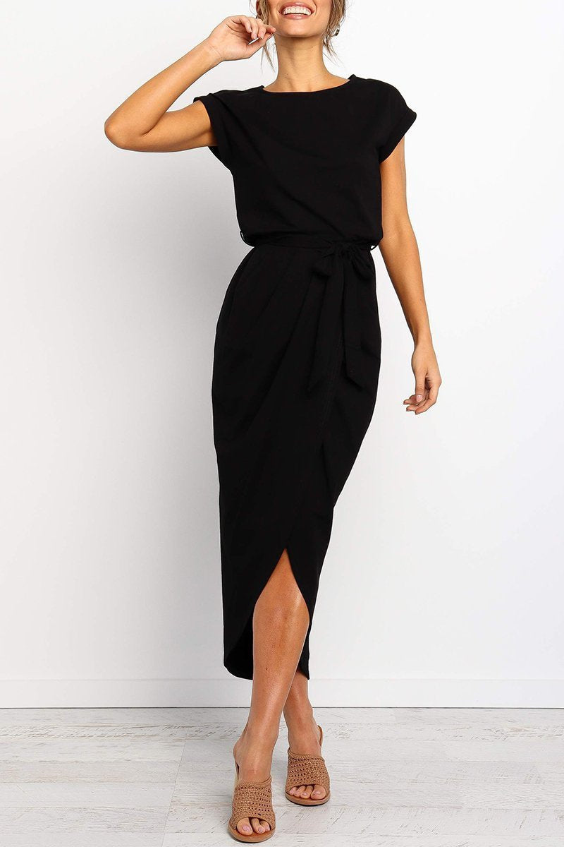 Mafalda | Cap-Sleeve Belted Wrap Midi Dress