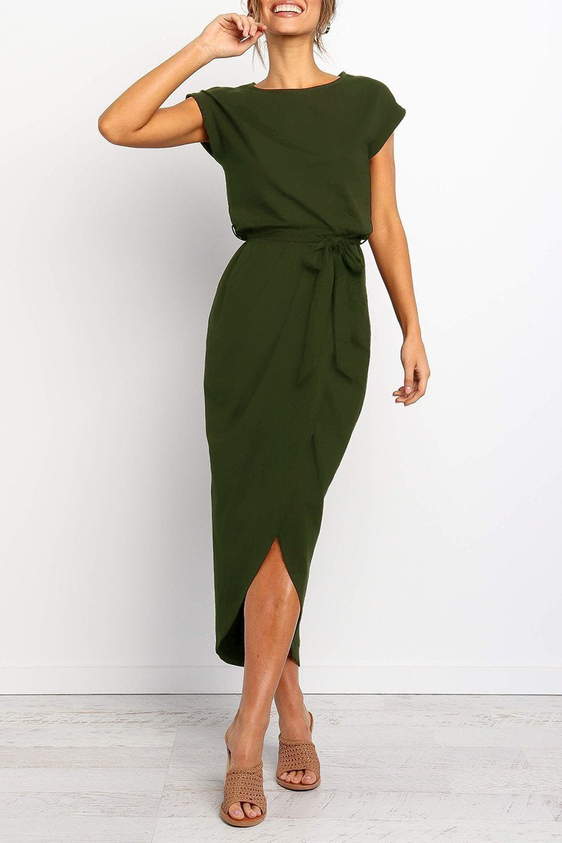 Mafalda | Cap-Sleeve Belted Wrap Midi Dress