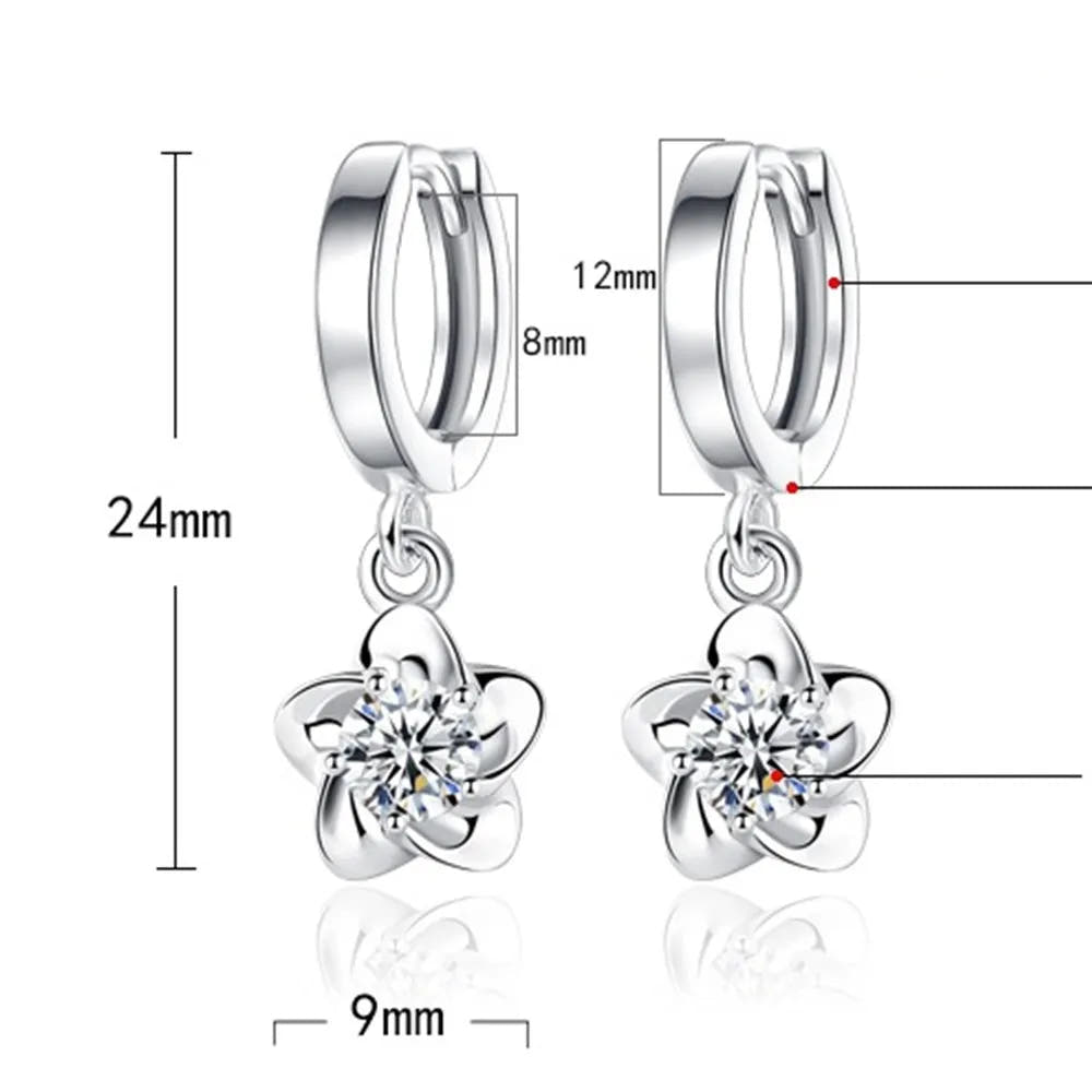 Sterling Silver Earrings with Purple and White Zircons