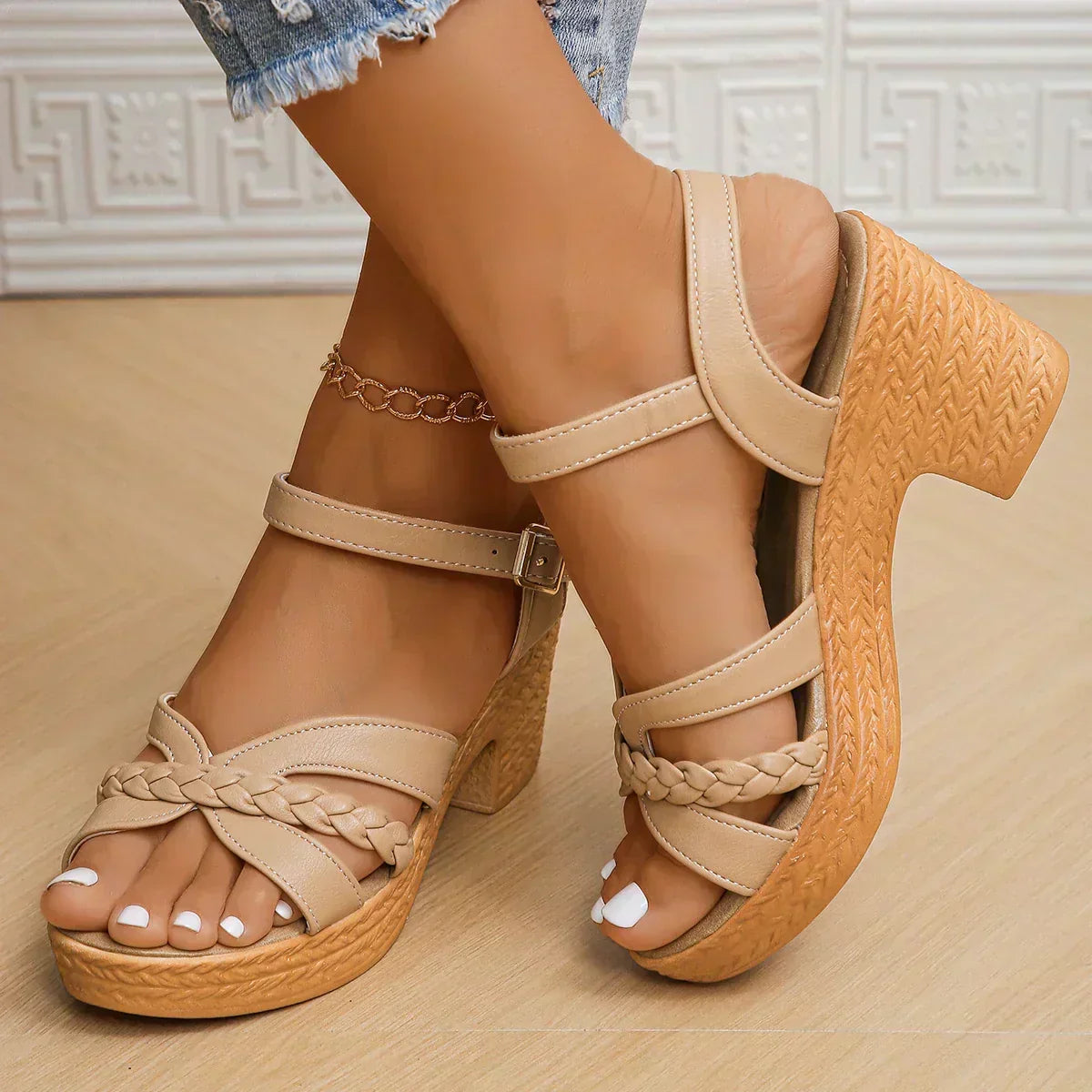 Senna | Braided Buckle Platform Sandals