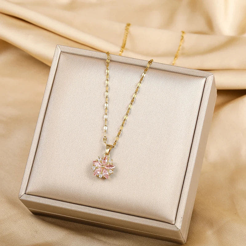 Romantic Sakura Rose Necklace in Stainless Steel