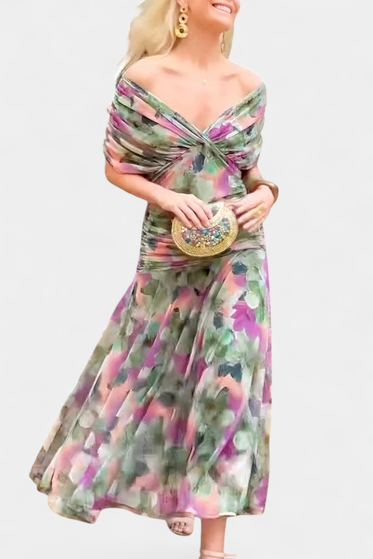 Giuliana | Off-Shoulder Twist-Front Chiffon Midi Dress