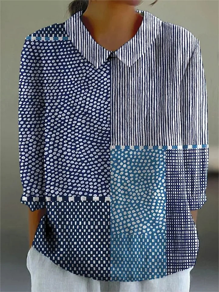 Celestine | Patchwork Print Collared Blouse