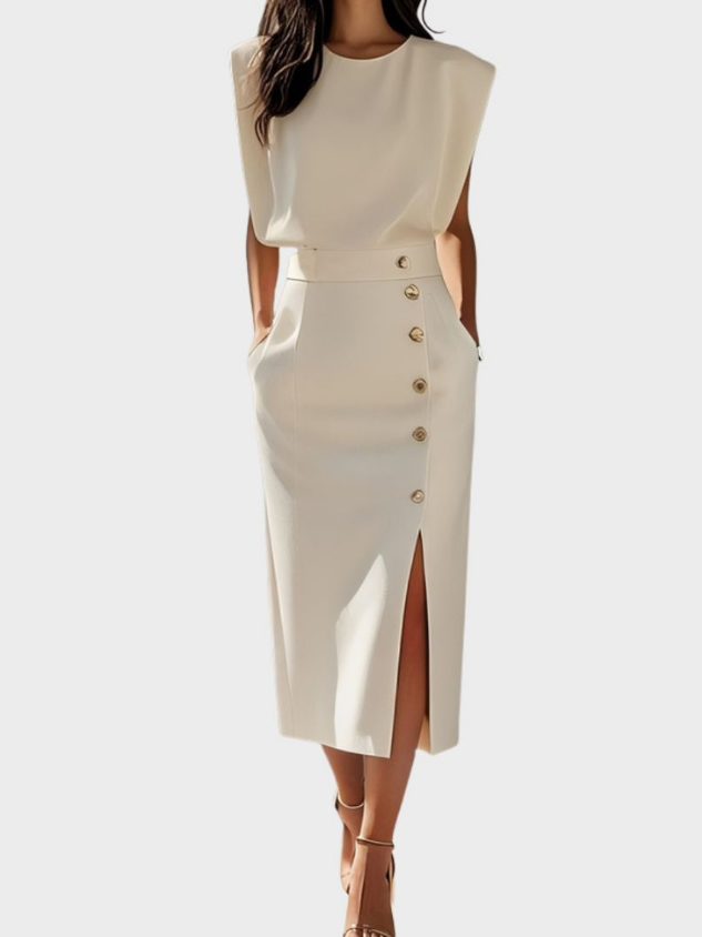 Lavinia | Sleeveless Button-Front Slit Midi Dress