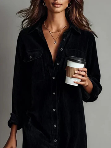 Jolanda | Velvet Button-Down Shirt Dress
