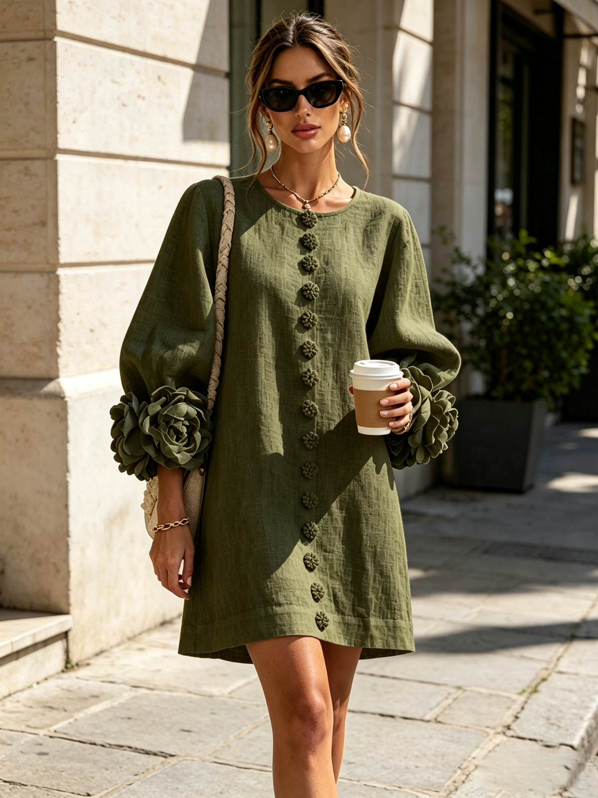 Ottavia | Rose Cuff Button-Down Mini Dress