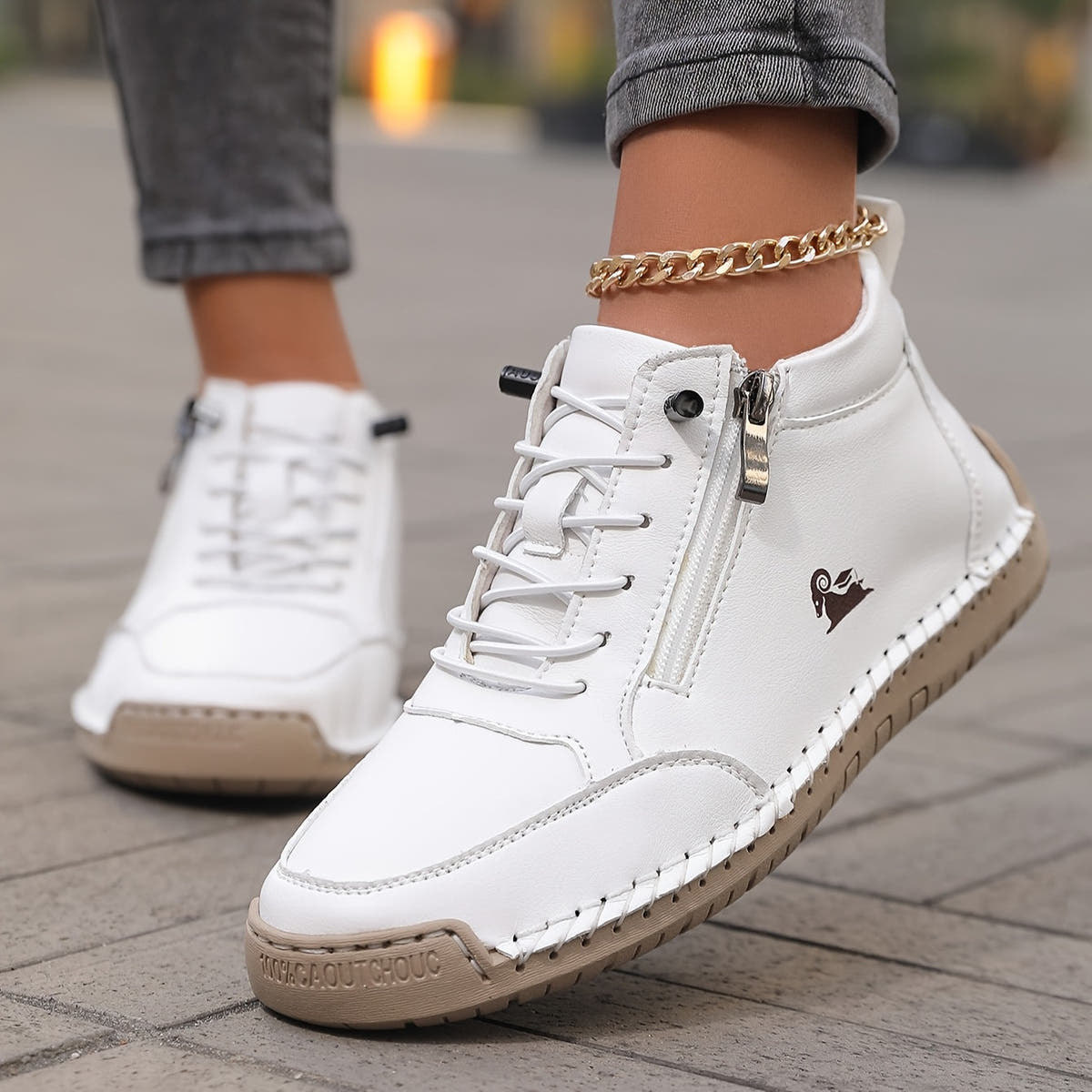Zofia | Hand-Stitched Zip Comfort Sneakers