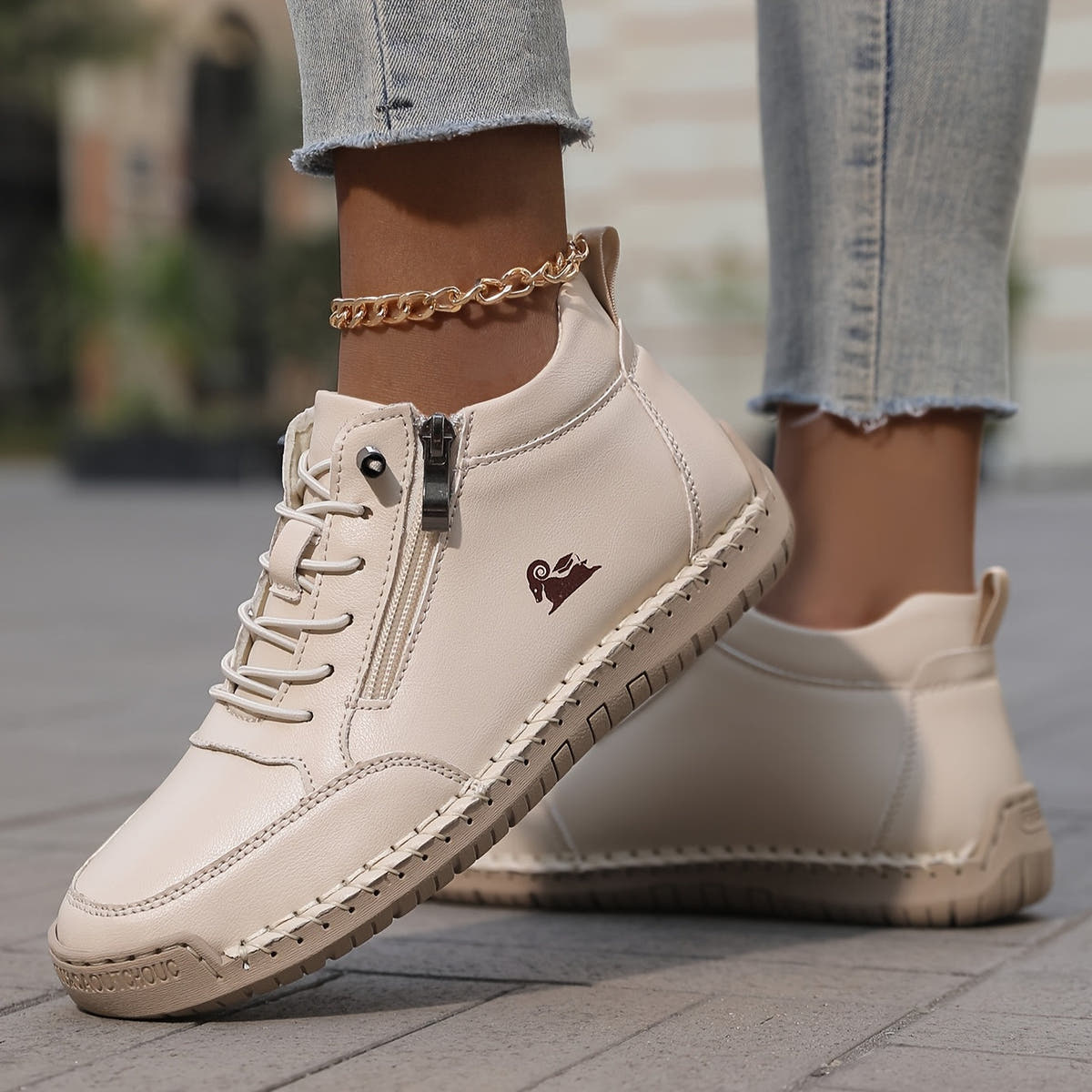 Zofia | Hand-Stitched Zip Comfort Sneakers