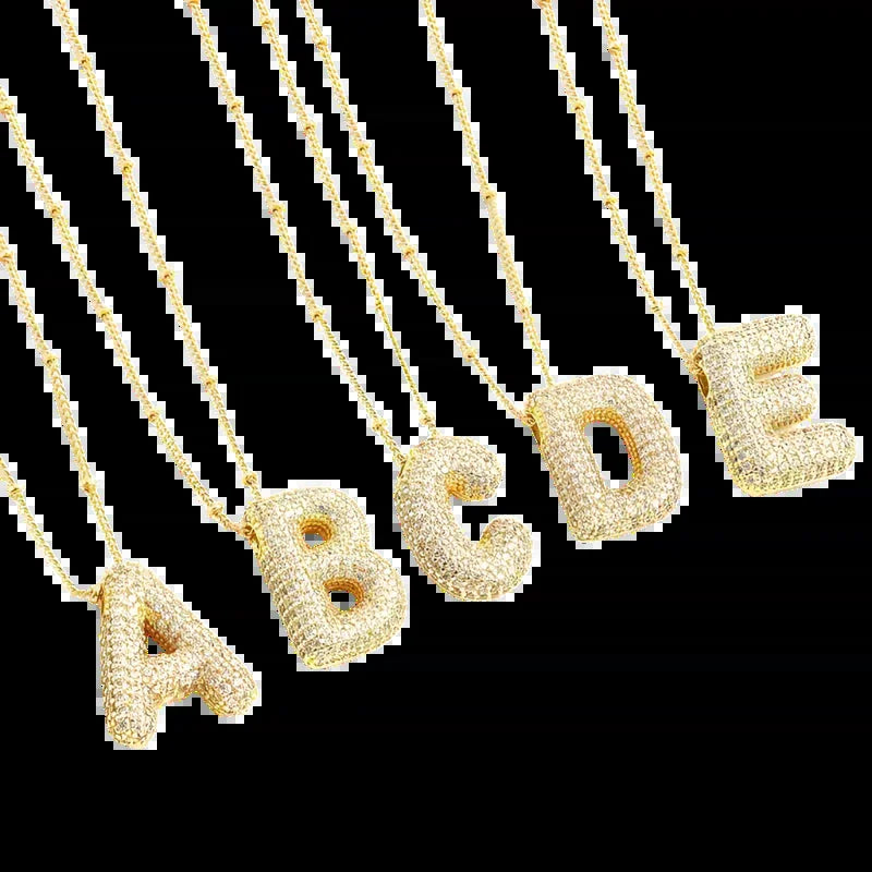 Bubble letter initial necklace set | Gold