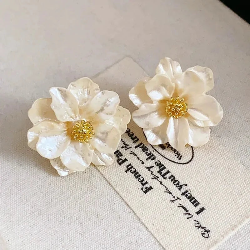 Chic White Acrylic Button Earrings