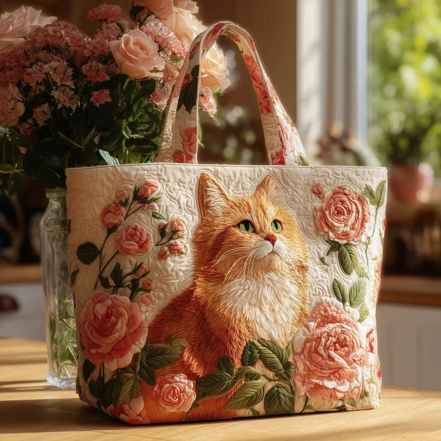 Christa | Orange Cat & Roses Tote