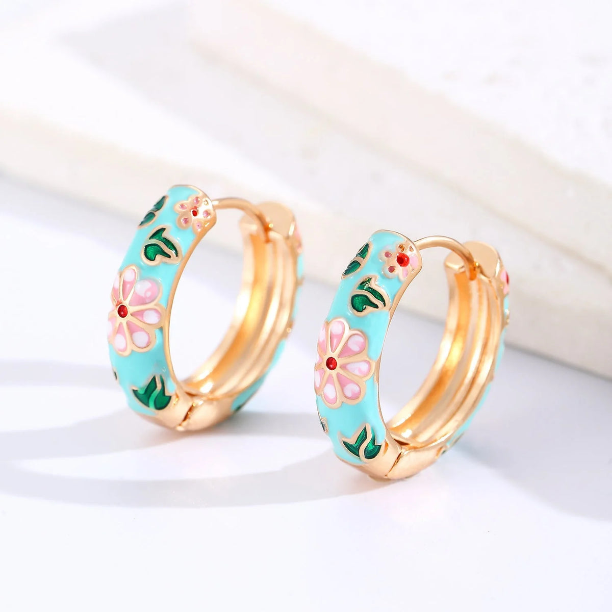 Colorful Floral Hoop Earrings | Gold