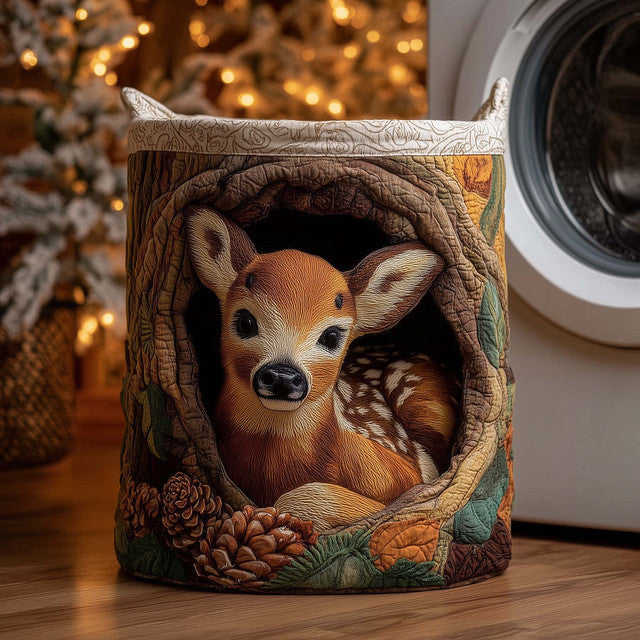 Mariela | Woodland Deer Quilted Laundry Basket